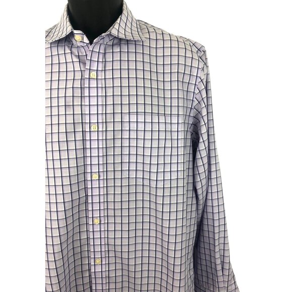 Banana Republic Classic Fit Men's Size L  16-16 1/2 Purple Plaid Button Up Shirt - Picture 4 of 6